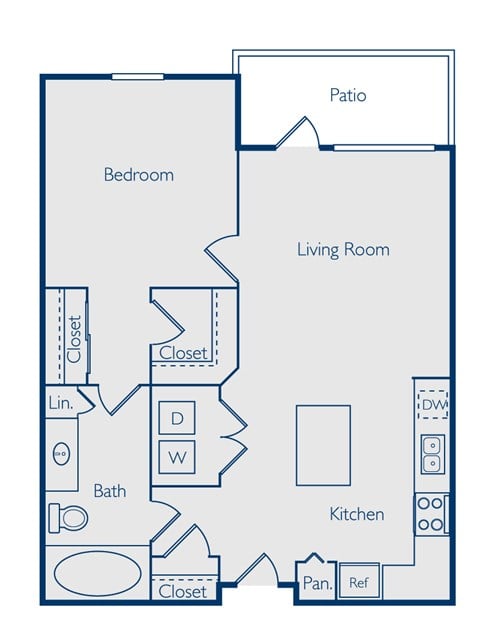 Floor plan for 1 bed, 1 bath, 698 sqft